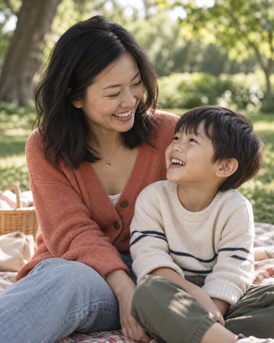 Une maman et son enfant partagent un moment au parc